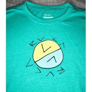 RVCA Mens Vintage Dye Slim Fit Graphic T-Shirt Teal Green Heather Large
